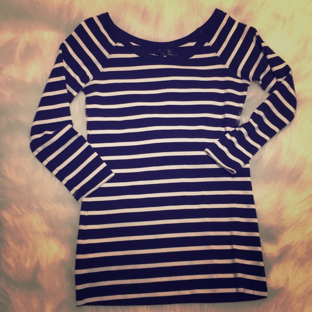 Carole Little navy white striped shirt small
